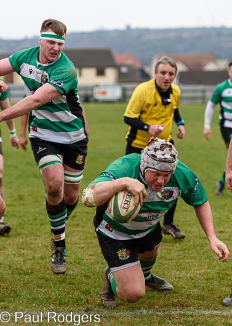 Jack Mason scores a try for Whitland (Paul Rodgers)
